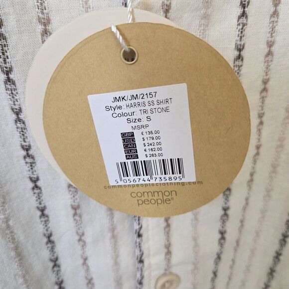 NWT COMMON PEOPLE Harris Shirt Linen Blend SS Tri Stone Stripe Men's S MSRP $179 - Picture 7 of 13